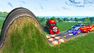 Big & Small McQueen & Police Car vs Zombie Mack, Giant Bulge & Lava Pit Downhill Race &ndash; BeamNG.drive