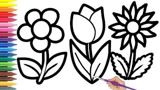Flower drawing painting,colouring | easy acrylic painting for kids | Art and Learn