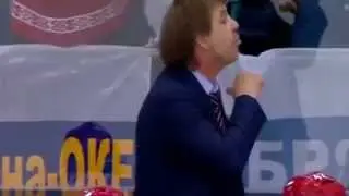 Russian Head Coach Oleg Znarok 'death' gesture to Rikard Gronborg