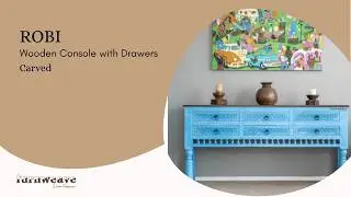 Robi Wooden Carved Console with Drawers (Blue Distress)