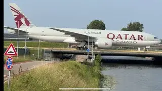 BOEING 777-F QATAR CARGO (DOHA TO AMSTERDAM) LANDED SCHIPHOL AIRPORT / PLANE SPOTTING / A7BFT