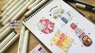 draw with me &bull; food art using alcohol based marker | ohuhu ✍🏻✨🎵🎶
