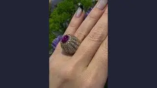 Mario Buccellati GIA No-Heat Burma Ruby & Diamond Dome Cocktail Ring &ndash; Platinum & 18K Gold - 1240901