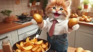 Cat steals potatoes for chips🥔