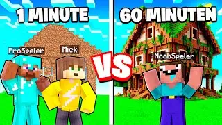 1 MINUUT vs 1 UUR DIRT HUIS BOUWEN In Minecraft!