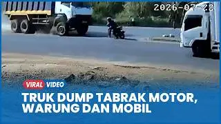 Moments After Dump Truck Hits Motorcycle, Restaurant, and Car Before Landing in a Ditch