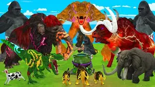 Game Playing as Animals Giant Giant Wolf vs Dinosaurs vs 5 Giant Mammoth attack Cow and Gorilla
