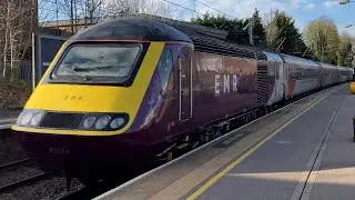 EMR 43102 'The Journey Shrinker' & 43274 in EMR Purple livery InterCity 125 HST passing St Albans