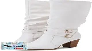 Ermonn Womens Mid Knee High Boots Chunky Heel Slouchy Metal Buckle Side