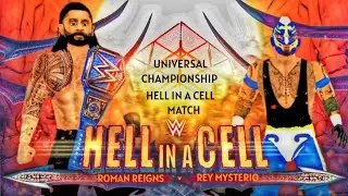 WR3D HELL IN A CELL  MATCH CARD ROMAN REIGNS VS REY MYSTERIO