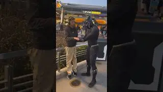 T&rsquo;Challa letting Thomas feel his Black Panther suit #shorts #disneyland #autism