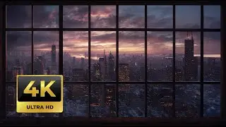 4K Winter Sunset New York Window View 🌆❄️ Calm City Ambience for Sleep & Study