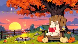☕ Lofi Autumn Campfire 🍁 | Warm Sunset & Gentle Beats for Study, Sleep & Relaxation