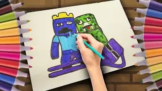 Draw NEW RAINBOW'S friends as Minecraft (Steve, Creeper, Enderman) Night Funkin' (Roblox) 2023