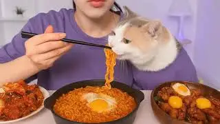 Spicy Ramen with Beef Intestine Rice Bowl Mukbang ASMR