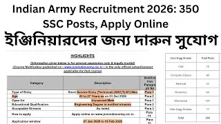 Indian Army Recruitment 2026: 350 SSC Posts, Apply Online | Great opportunity for engineers | Tri...