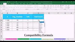 TDIST Compatibility Function with Example in MS Office Excel Spreadsheet 2016