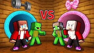 JJ & Mikey BOYS vs GIRLS Battle: TUNNEL in Minecraft! (Maizen)