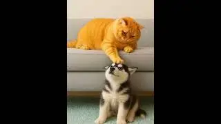😼👉🐾 &ldquo;Respect your senior, little one! #cat #dog #doggybestfriend #cute #orangecat #pets #animals