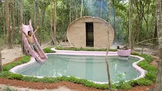 Building an Underground House with a Water Slide and Swimming Pool | Primitive Builder Skills