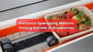 Redpack bottom seal machine flowrapping fresh Strawberries in recycled punnets