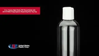 12 oz Cosmo High Clarity PET Round Bottle-24/410 White Disc-Top Cap | U.S. Plastic Corporation&reg;