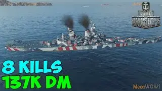 World of WarShips | Iowa | 8 KILLS | 137K Damage -  Replay Gameplay 4K 60 fps