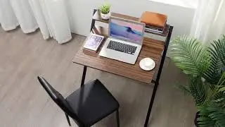 GreenForest Folding Desk, 2 Tiers Computer Desk with Shelf, Home Office Small Desk with Metal Legs,