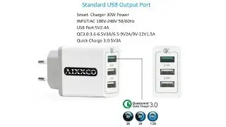 Зарядное устройство AIXXCO XHF30W на три USB-выхода 5V(2,4A)+5V(2,4A)+5...12V(3A QC) (распаковка)