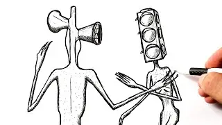 How to draw Siren Head battle vs SCP Traffic Light Head @EhedovElnur