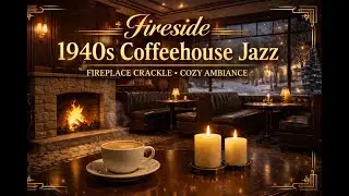 Relaxing Fireside 1940s Coffeehouse Jazz ☕️ | Cozy Ambience + Fireplace Crackle