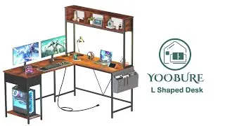 💡Yoobure L Shaped Desk with LED Strip & Power Outlet, ✨Reversible L-Shaped Computer Desk