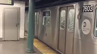 R142A #7603 [w/ blank screen] + R62 #1351 (3) leaving Nevins Street