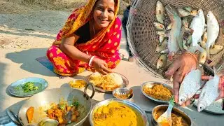 Fish catching and eating in village style 🥰