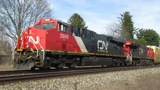GE Evolution diesel engines running in 4400 HP locomotives CN 2988, 3031 at Vicksburg, MI