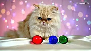 Persian cat playing with glass balls ASMR