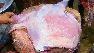Amazing Giant Goat MeatCutting Skills Live In Fish Market | Meat Cutting Skills | Mutton Cutting