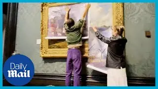 Eco zealots? Just Stop Oil protesters glue themselves to a painting - again