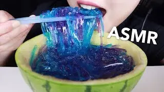 ASMR Eating Galaxy Watermelon Jello Noodles | Jelly Noodles 컬러누들 젤리국수 리얼사운드 먹방 노토킹 | ところてんを食べる |水晶涼粉