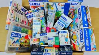 Unboxing Satisfying DOMS Stationery 📚 Geometry Box, Pencil, Eraser, Pen, Cryons colour, Sharpener