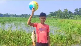 Amazing Boy Catching Fish By Football | Fishing Video | Wow! Really Beautiful Football Fishing Video