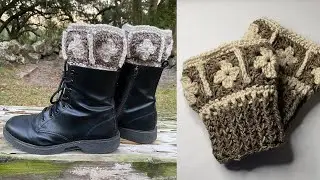 Манжеты на сапоги крючком в стиле &laquo;бабушкин квадрат&raquo; / накладки на сапоги