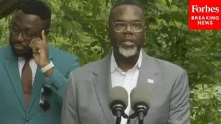 Chicago Mayor Brandon Johnson Holds Press Conference during Visit To Chicago's 43rd Ward