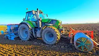 GPS Saat mit Deutz 6185 TTV Agrotron + Kverneland Frontpacker & Lemken Saphir 10 S&auml;maschine an 2024