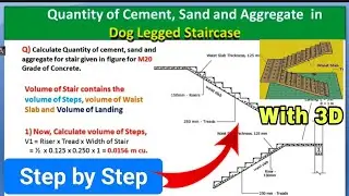 Staircase concrete calculation (Cement, Sand and Aggregate) in Dog legged Stair