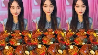 🔥 Spicy Noodles & Pork Roll Mukbang with Century Eggs! 🌶️🥢