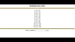 PHP Tutorial of Multiplication Time Table Developed with a  For Loop
