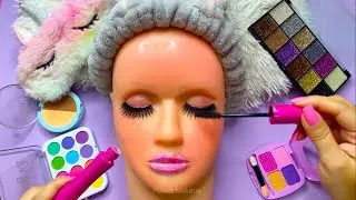 ASMR Satisfying with Unboxing & Review Mannequin Makeup Skincare Mask pink Sounds Video Fast No talk