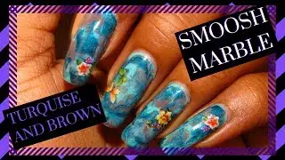 Turquise and Brown Smoosh Marble with Water Decals