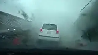 Car blown away by Taiwan typhoon caught on video